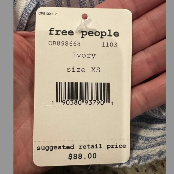 NWT Free People Blue White Rosemary Striped Tie Front Cropped Ruffle Blouse (XS) - Picture 6 of 6